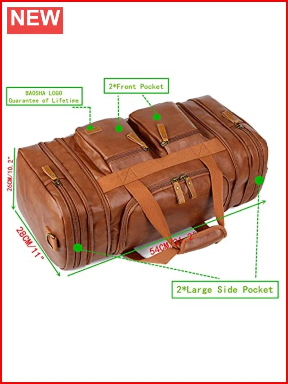 Faux Leather Travel Duffel Weekender Carry On Overnight Bag Sports
